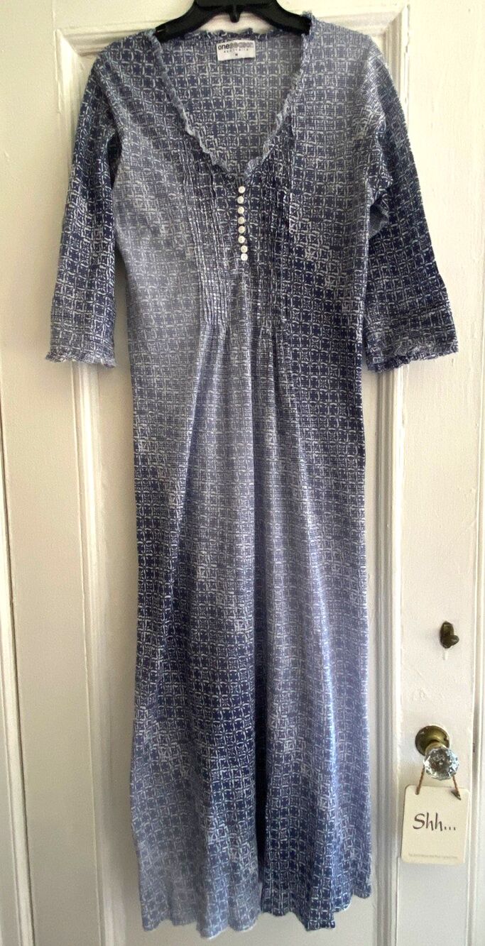 One Season Australia Long Poppy Cotton Maxi Dress M Blue White Boho India